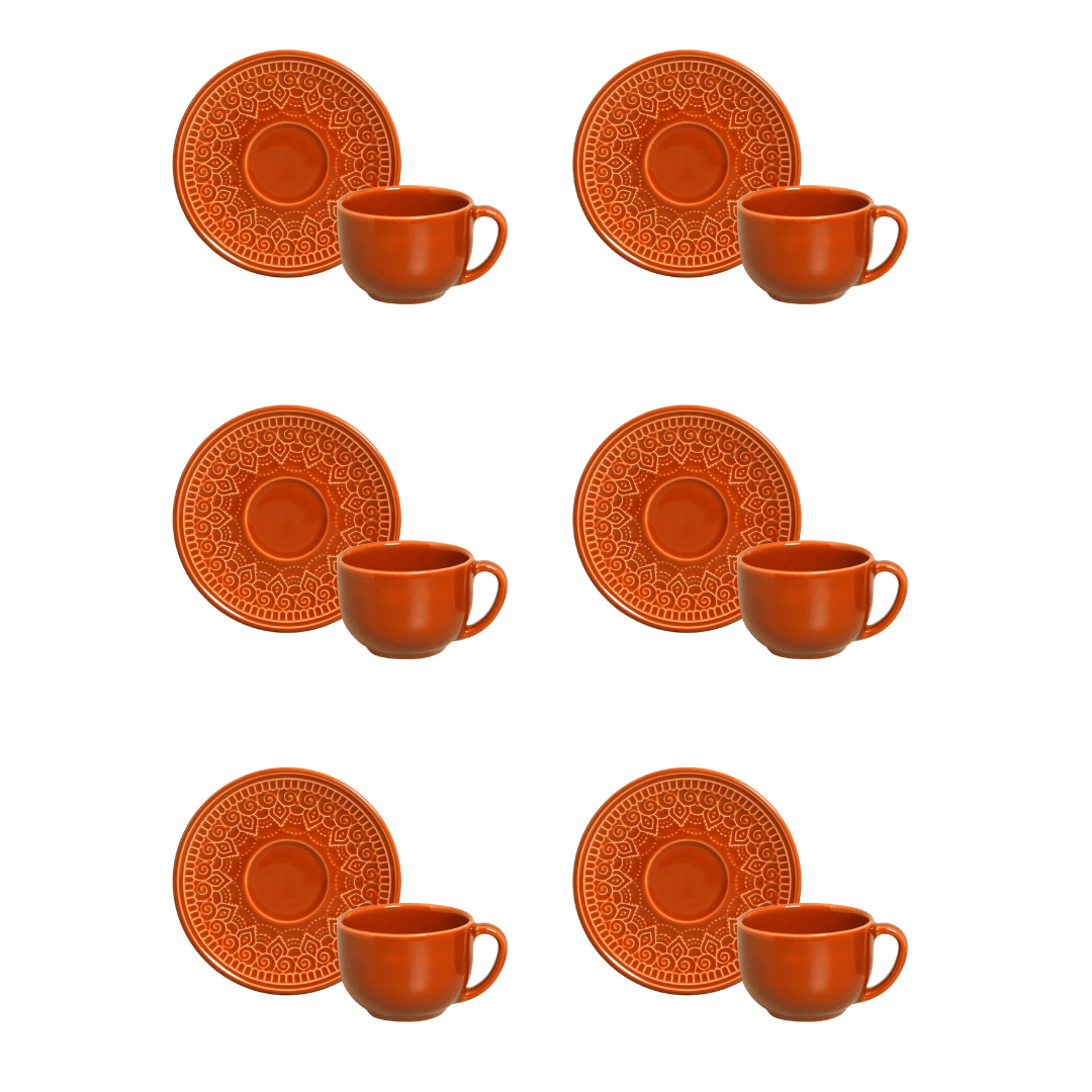 Jogo 6 Xícaras de Chá com Pires Agra Cantaloupe Laranja 260ml