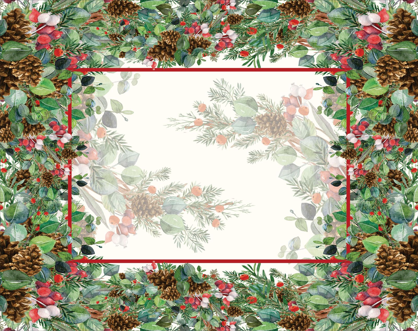 Jogo Americano Natal Arbusto Pinha Branco 45cm x 35cm