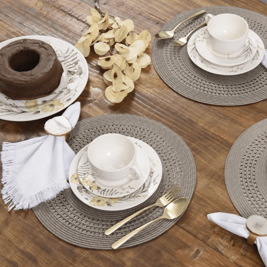 Jogo Americano Redondo Avulso Luna Tressê Taupe 38cm