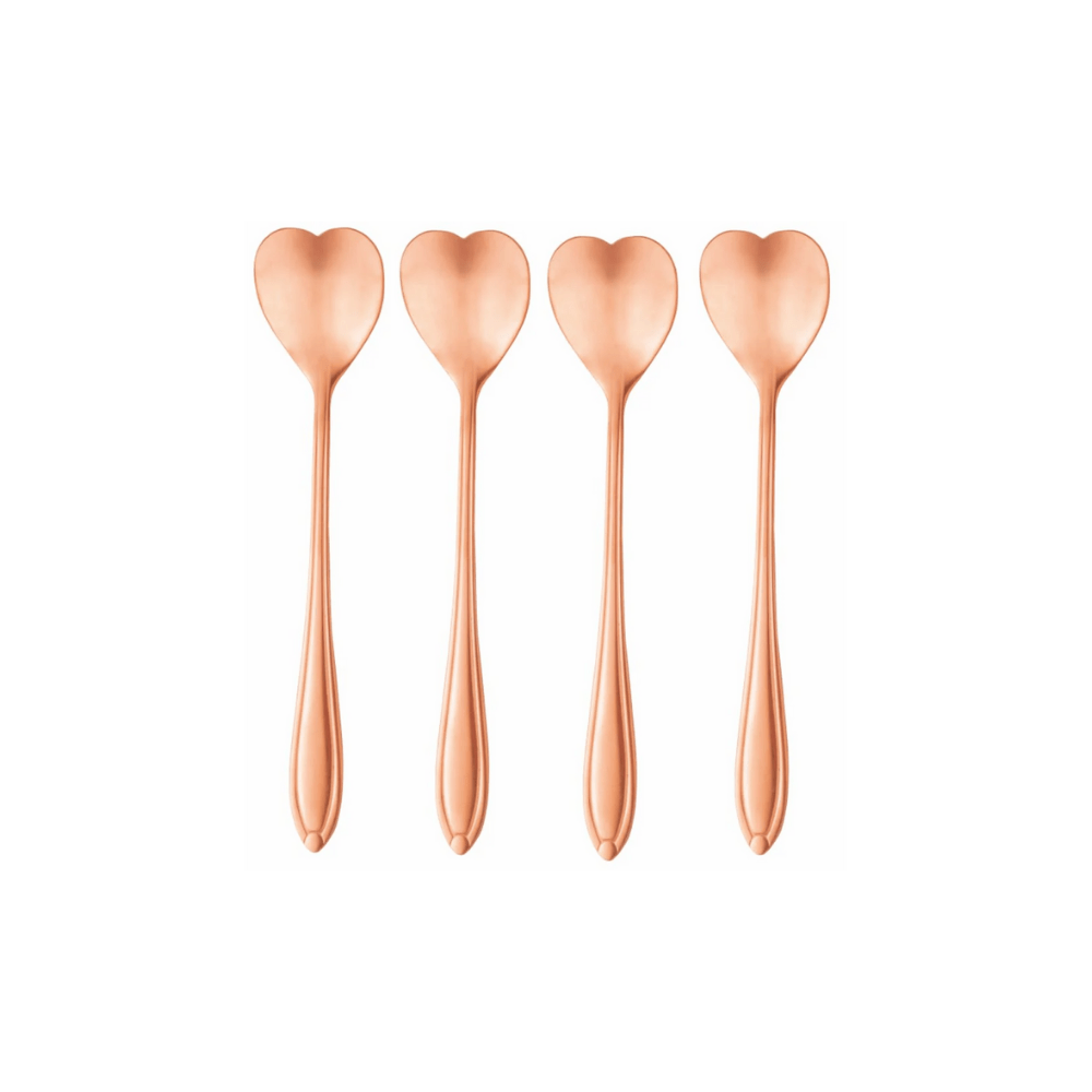 Jogo de 4 Colheres Aço Inox para Chá Heart Coração Rose Gold - 12,7 cm