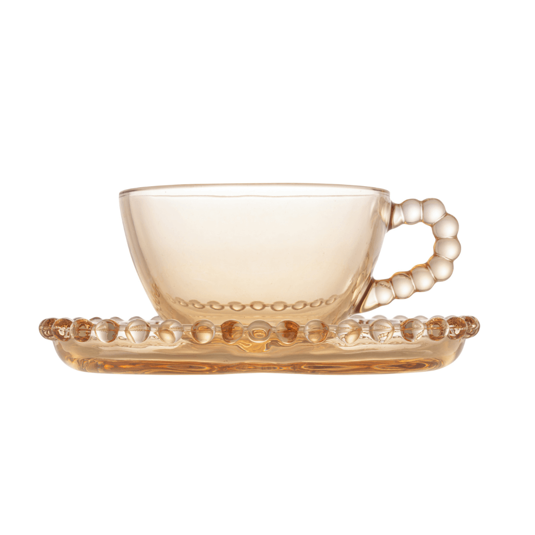 Jogo de 4 Xícaras de Café Cristal com Pires Coração Pearl Âmbar - 85 ml