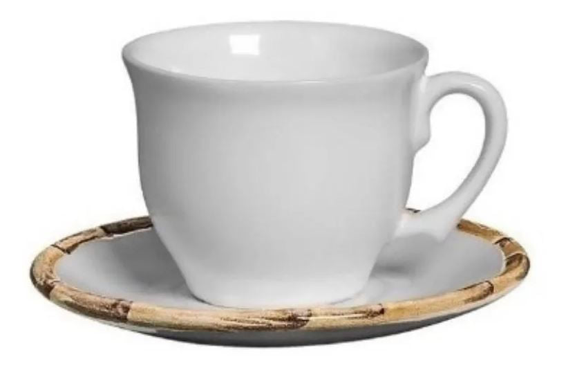 Jogo de 6 Xicaras para Café com Pires em Bambu Branco 100ml