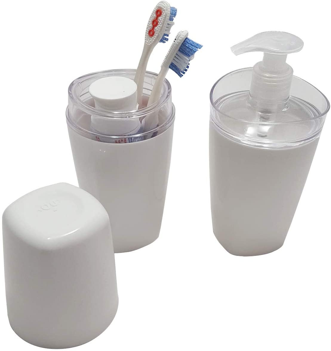 Jogo De Banheiro Porta Escova e Porta Sabonete Liquido Tule Branco