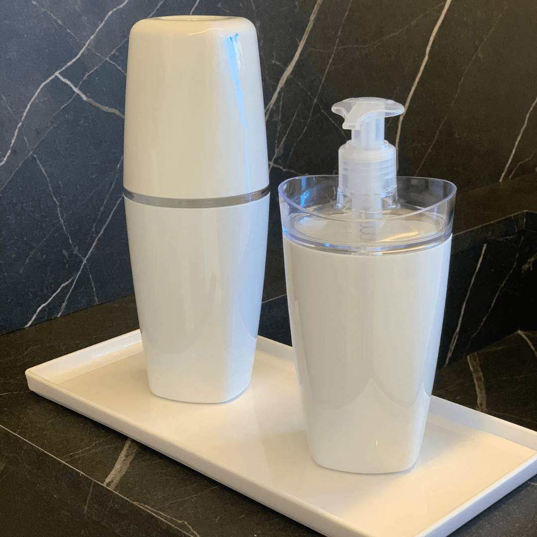 Jogo De Banheiro Porta Escova e Porta Sabonete Liquido Tule Branco