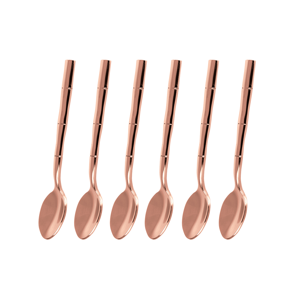 Jogo de Colheres para Café Steel Wood em Aço Inox com Cabo Estilo Bambu Rose Gold - 6 peças
