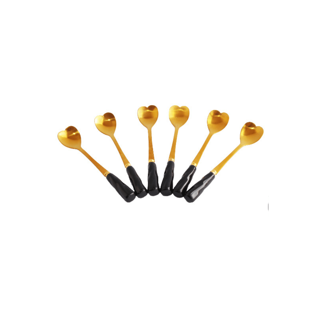 Jogo de Colheres para Sobremesa Coração Heart Dourado e Preto 12,2cm 6 Peças