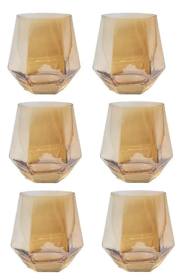 Jogo de Copos de Vidro Hexagonal para Whisky Champanhe 6 peças 350ml