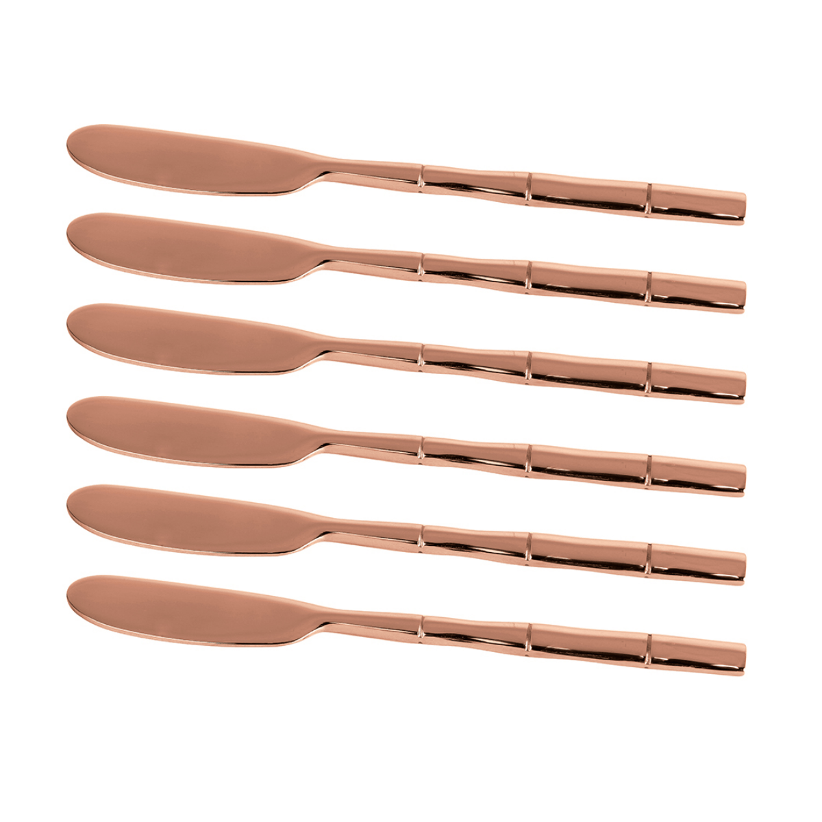 Jogo de Espátulas Steel Wood em Aço Inox com Cabo Estilo Bambu Rose Gold - 6 peças