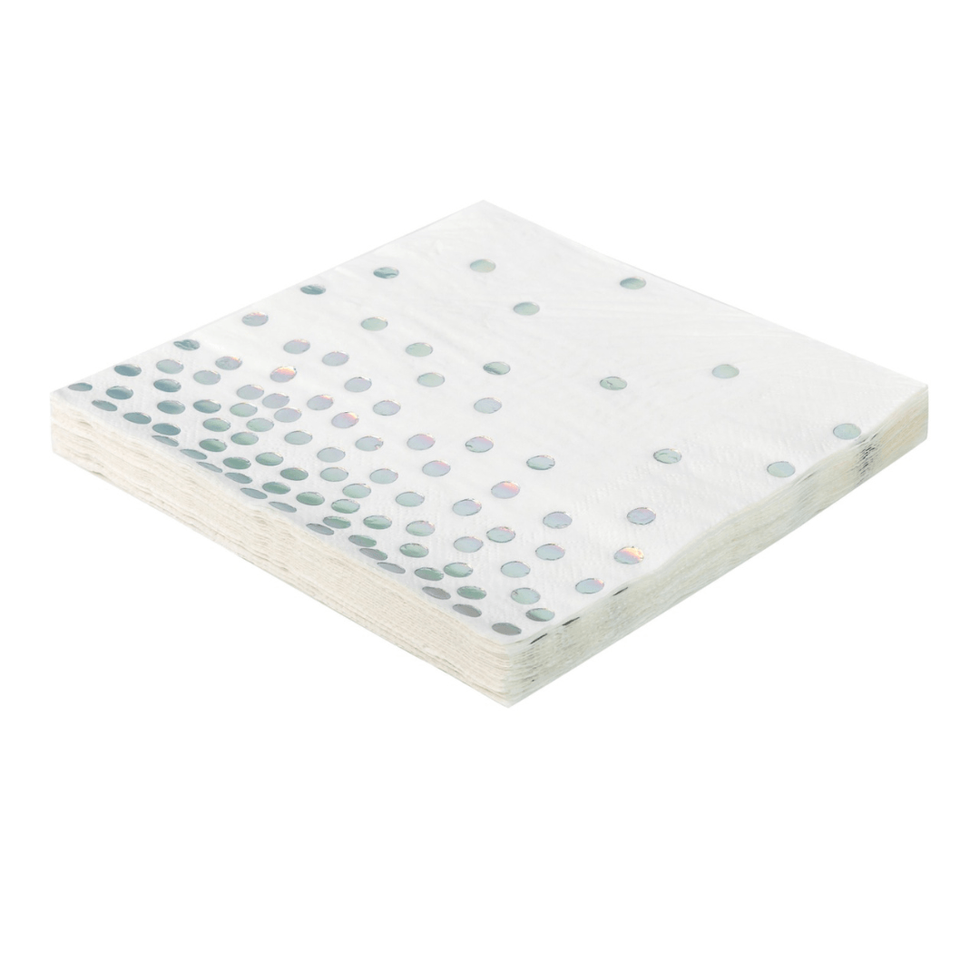 Jogo de Guardanapos de Papel Branco com Poá Prata 32cm - 20 Peças