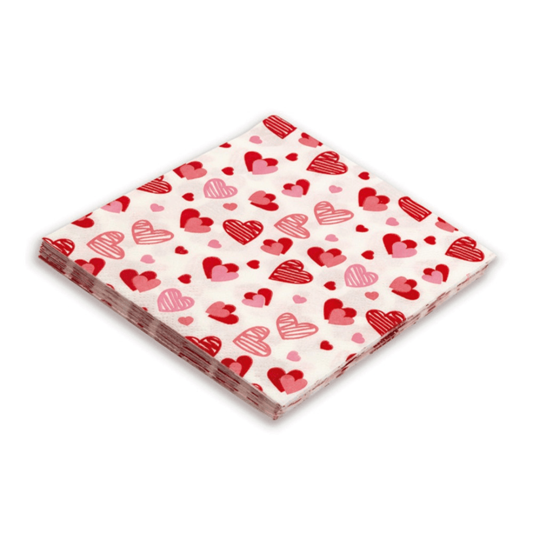 Jogo de Guardanapos de Papel Folha Dupla Corações Branco 25cm - 20 Peças