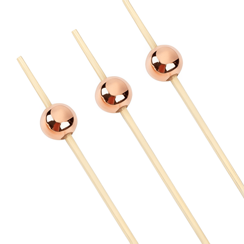 Jogo de Palitos para Petiscos em Bambu com Bolinha Rose Gold 12cm - 20 Peças