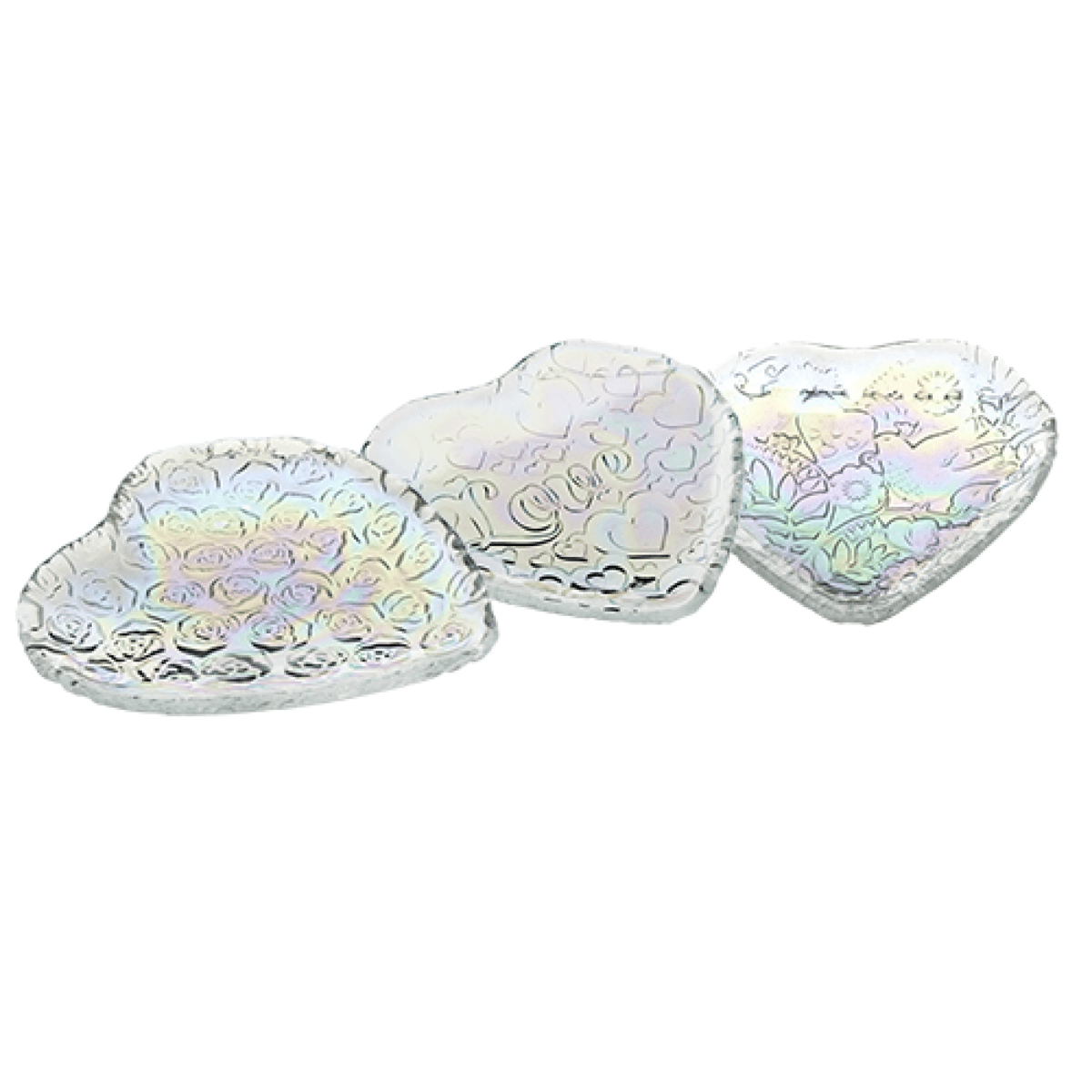 Jogo de Pratos Coração Vidro Furta-Cor Centro de Mesa - 17 cm