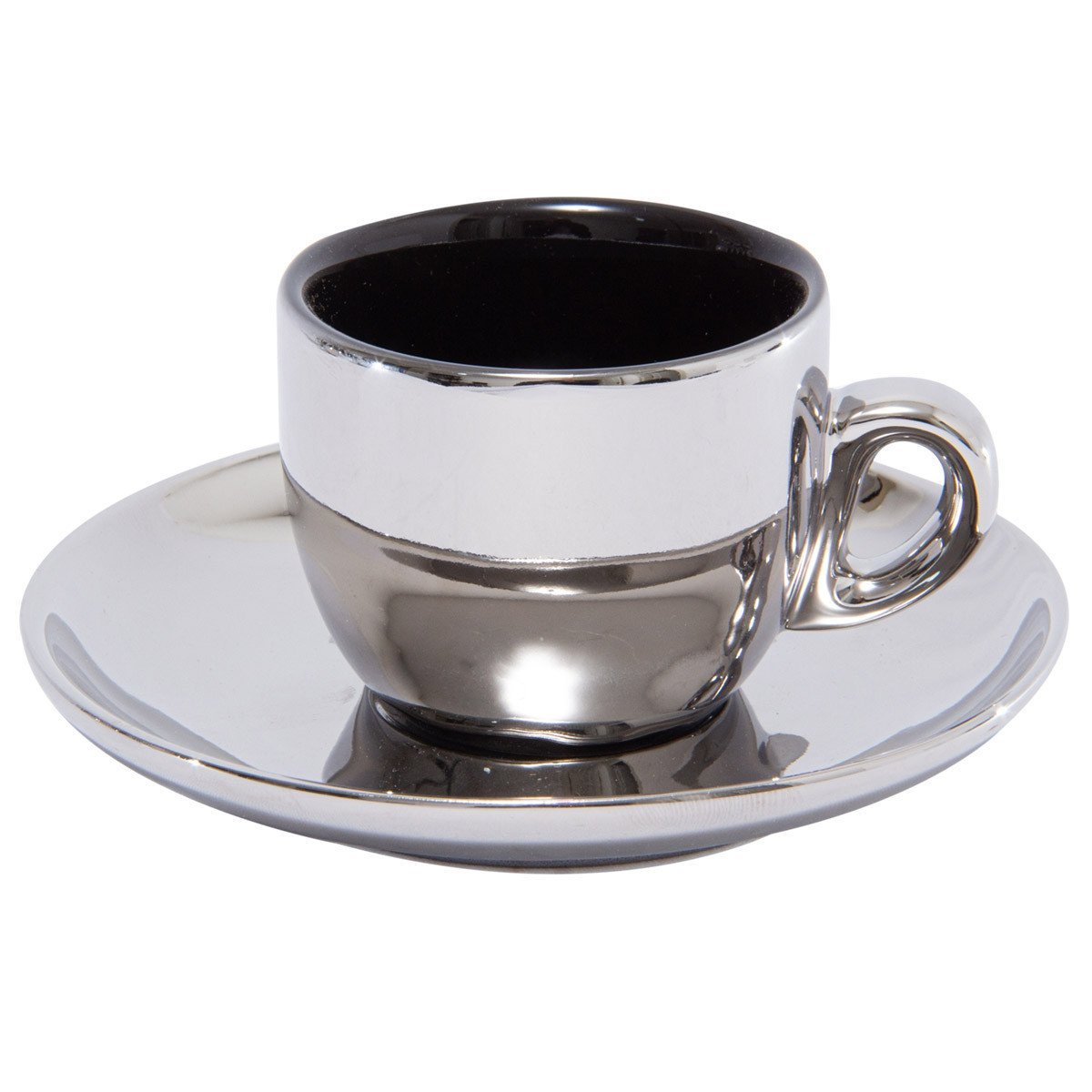 Jogo De Xícaras Luxo Para Café Com Pires E Suporte Wolff Versa 90ml 6 Peças Preto e Prata