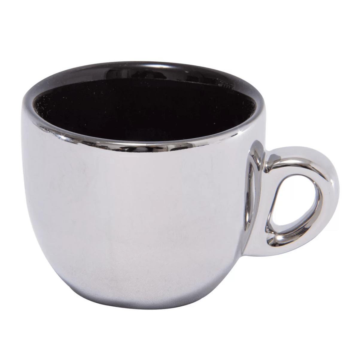 Jogo De Xícaras Luxo Para Café Com Pires E Suporte Wolff Versa 90ml 6 Peças Preto e Prata