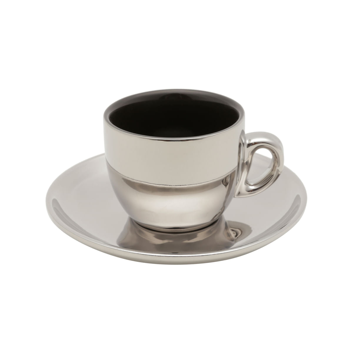 Jogo De Xicaras Luxo Para Café Com Pires Wolff Versa 90ml 6 Peças Preto e Prata