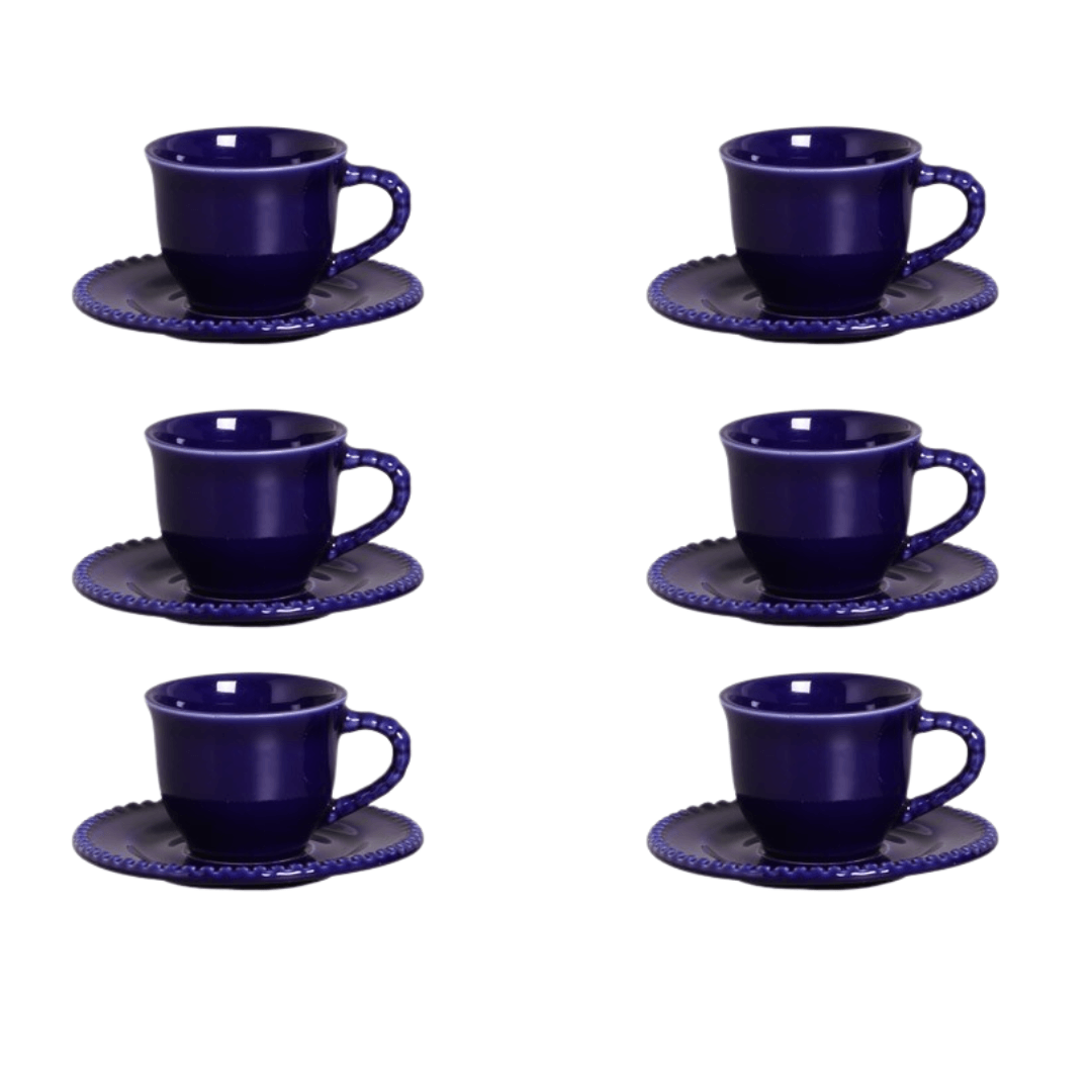 Jogo de Xícaras para Café com Pires Azul Royal Bolinhas
