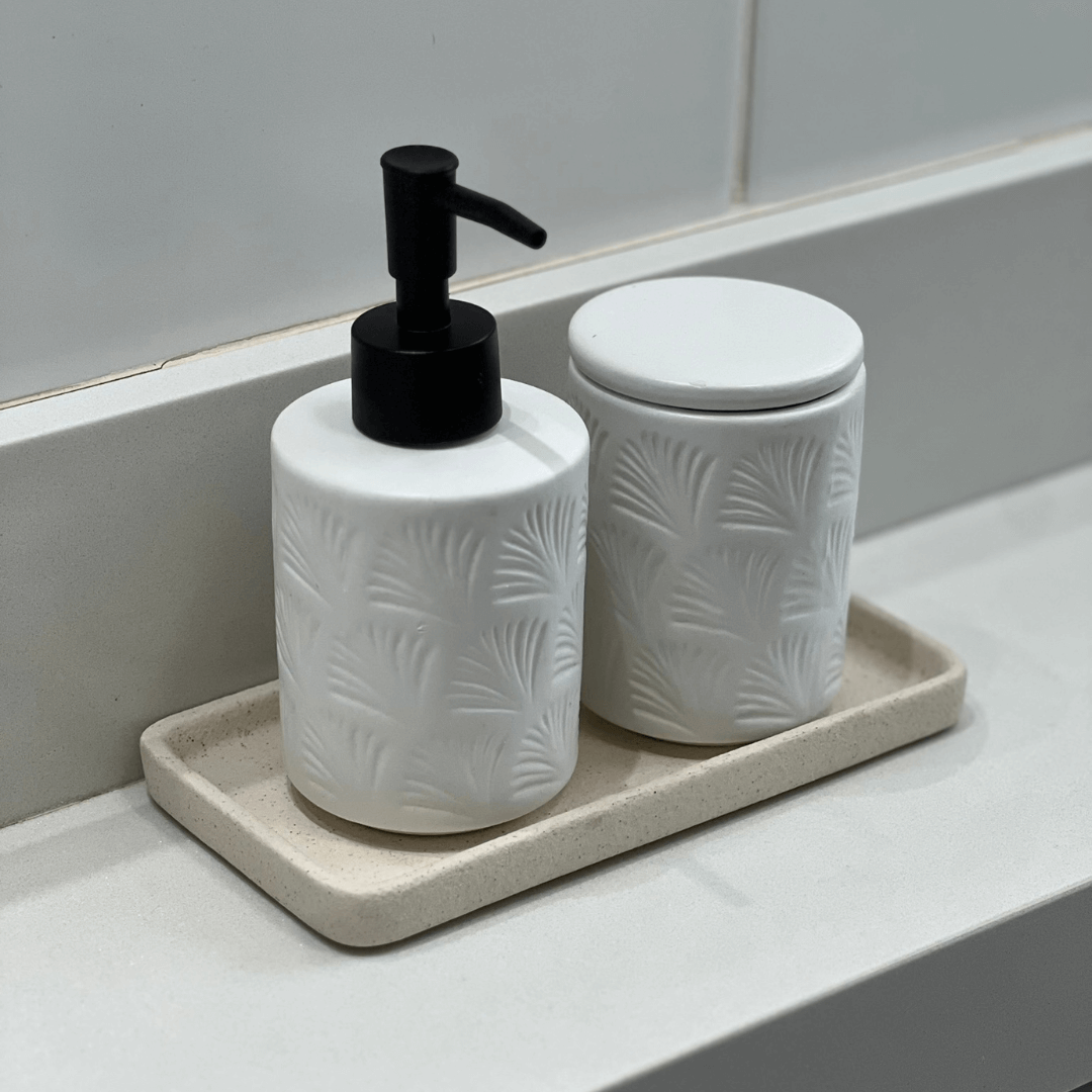 Jogo para Banheiro Leaf em Ceramica Branco 2 Peças
