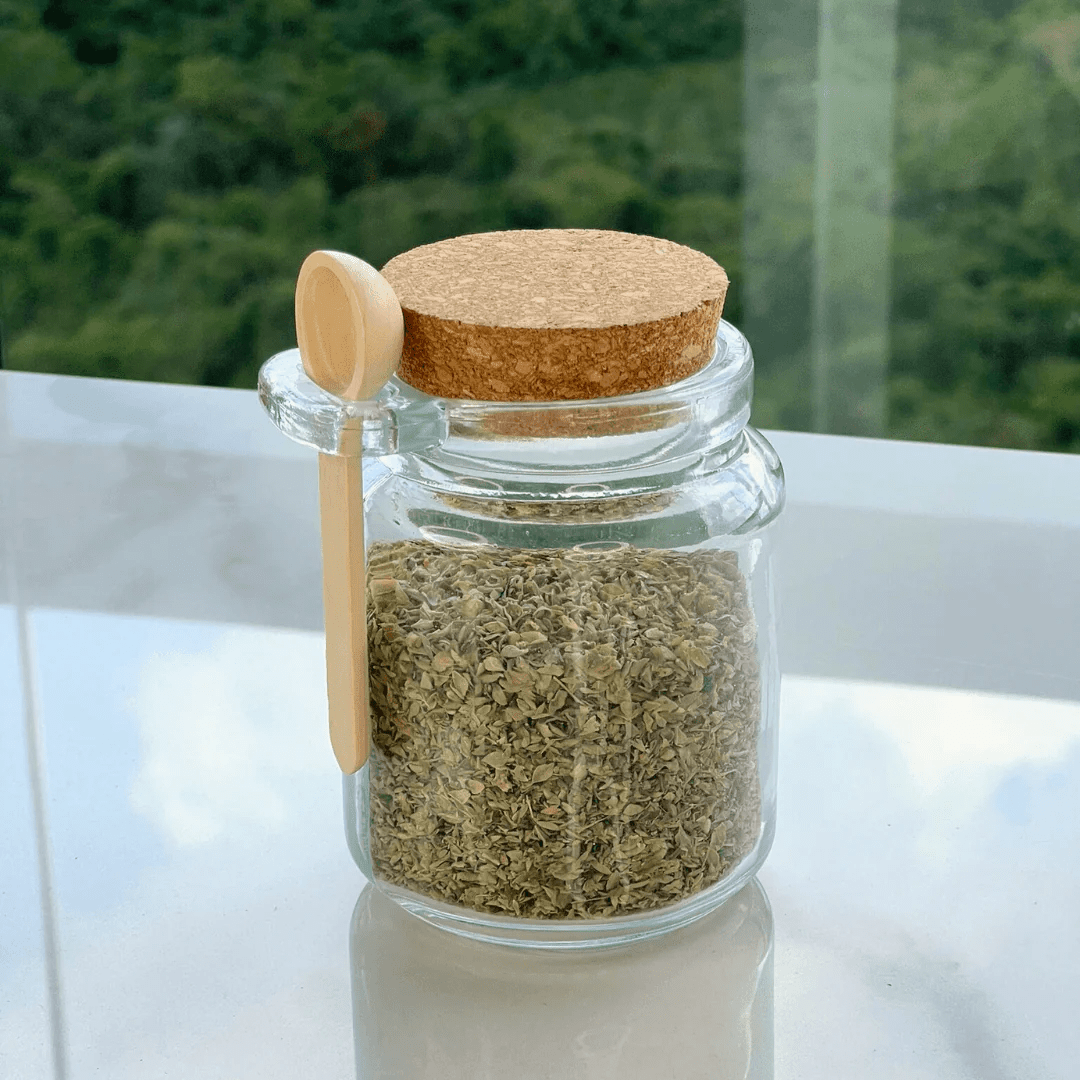 Kit 6 Potes de Vidro Tampa Rolha com Colher Bambu 240ml