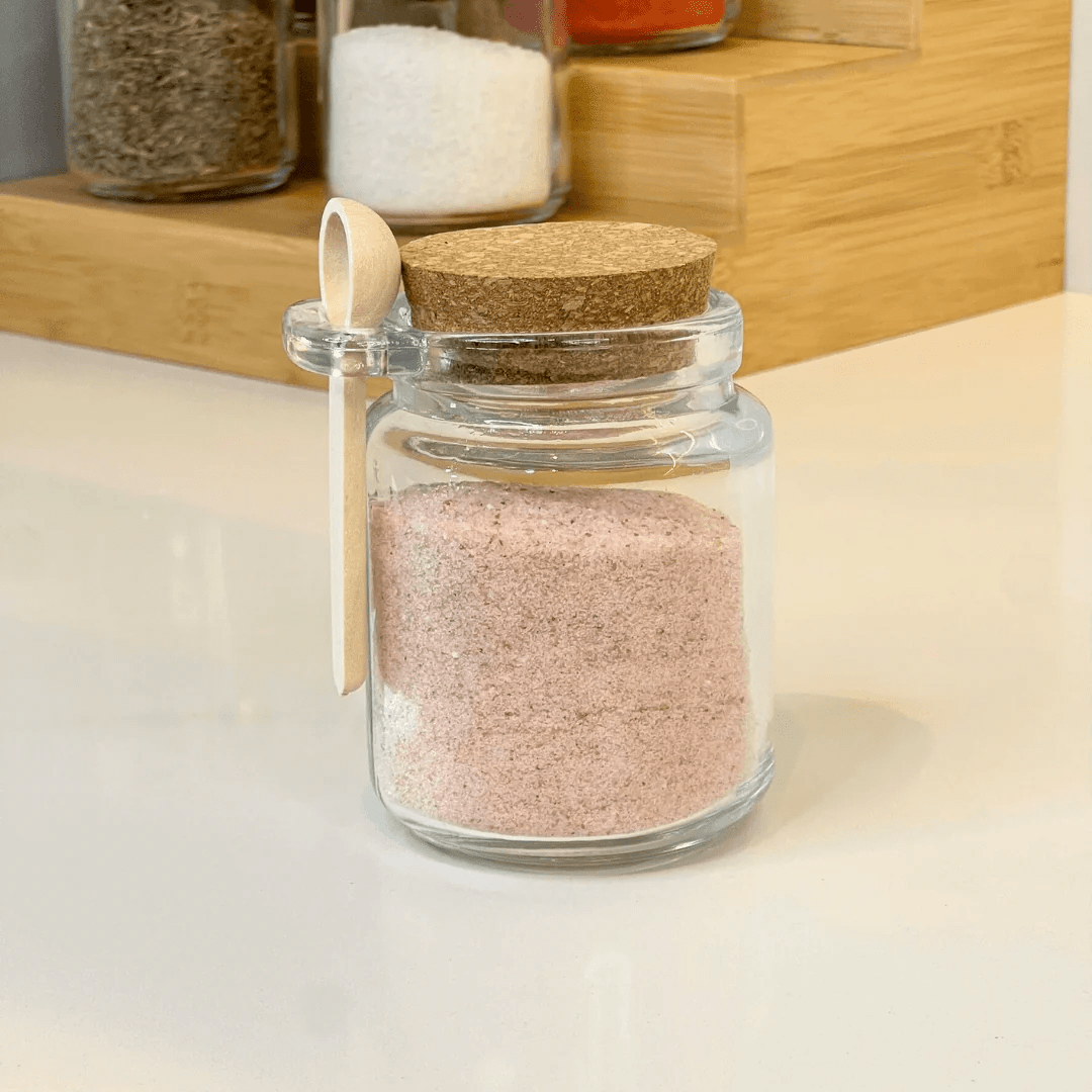 Kit 6 Potes de Vidro Tampa Rolha com Colher Bambu 240ml