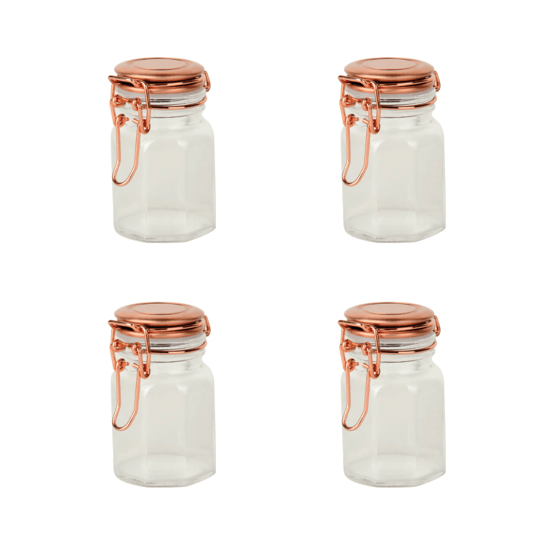 Kit 4 Porta Tempero Hermético de Vidro e Metal Rose Gold - 8 cm