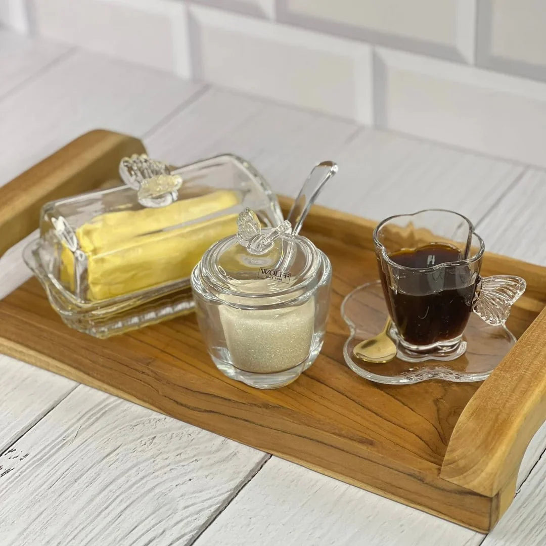 Kit Açucareiro e Manteigueira de Vidro Butterfly 2 Peças