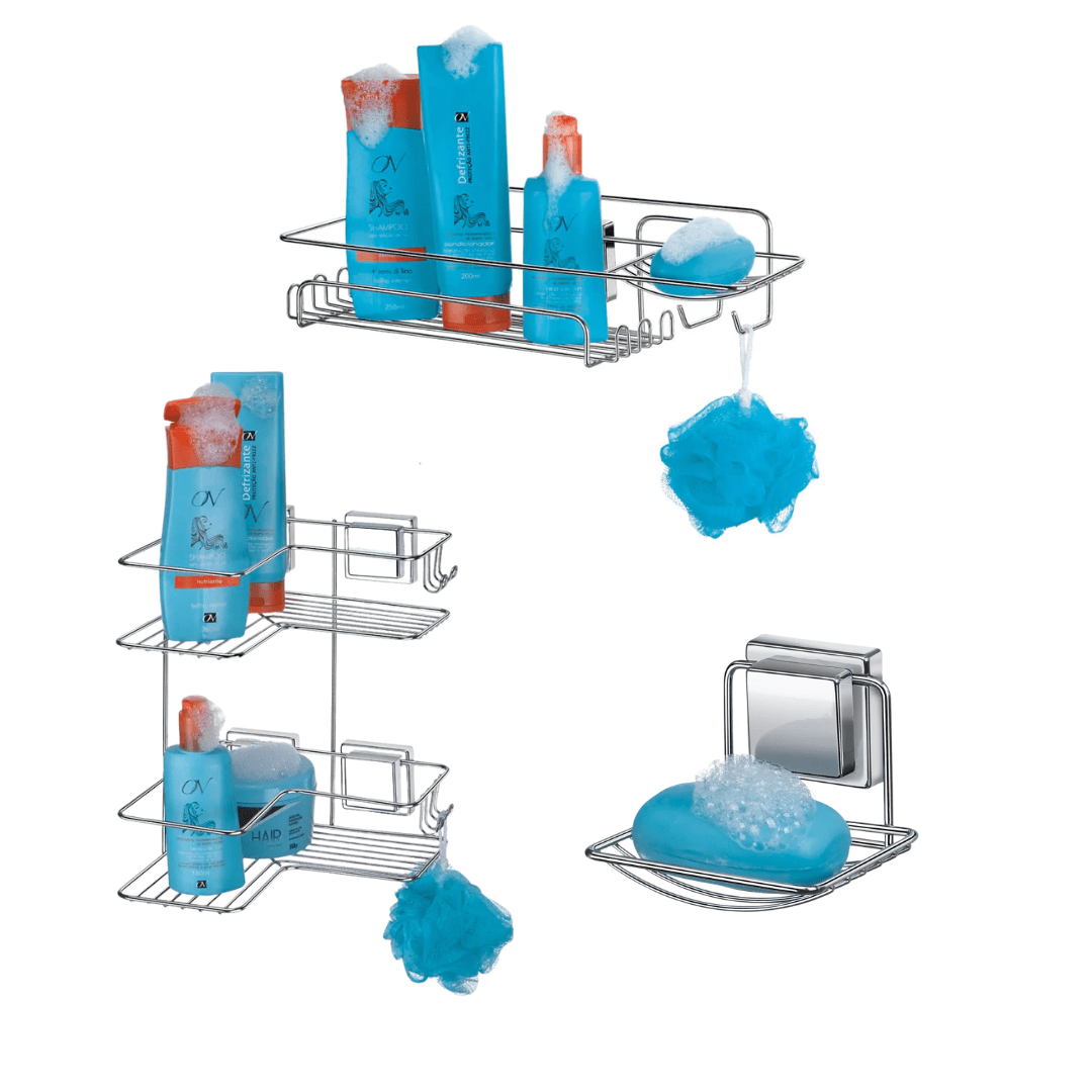 Kit Banheiro Sem Furo com Ventosa – 3 Peças