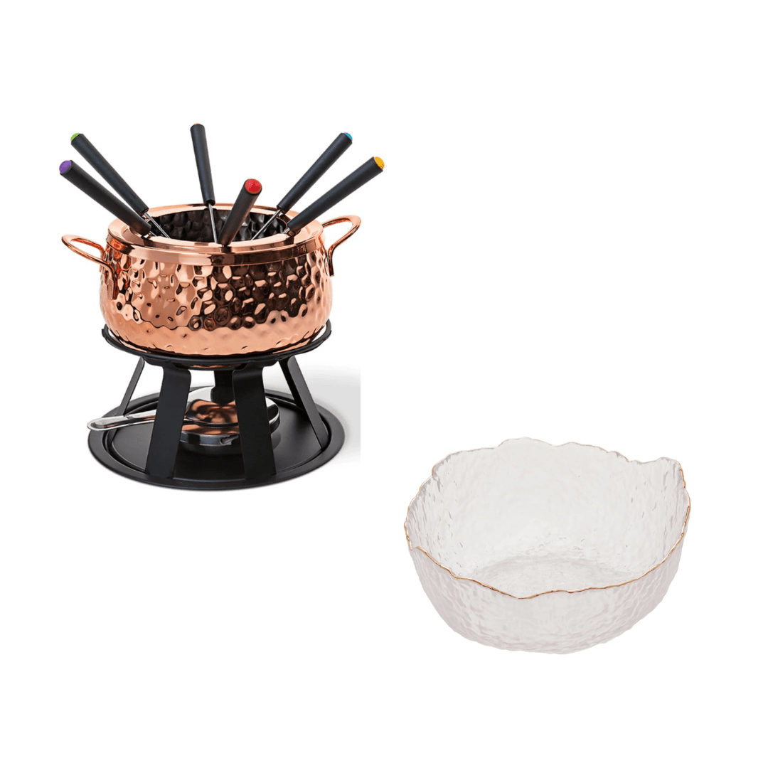 Kit Fondue 11 Peças com Bowl de Cristal Martelado