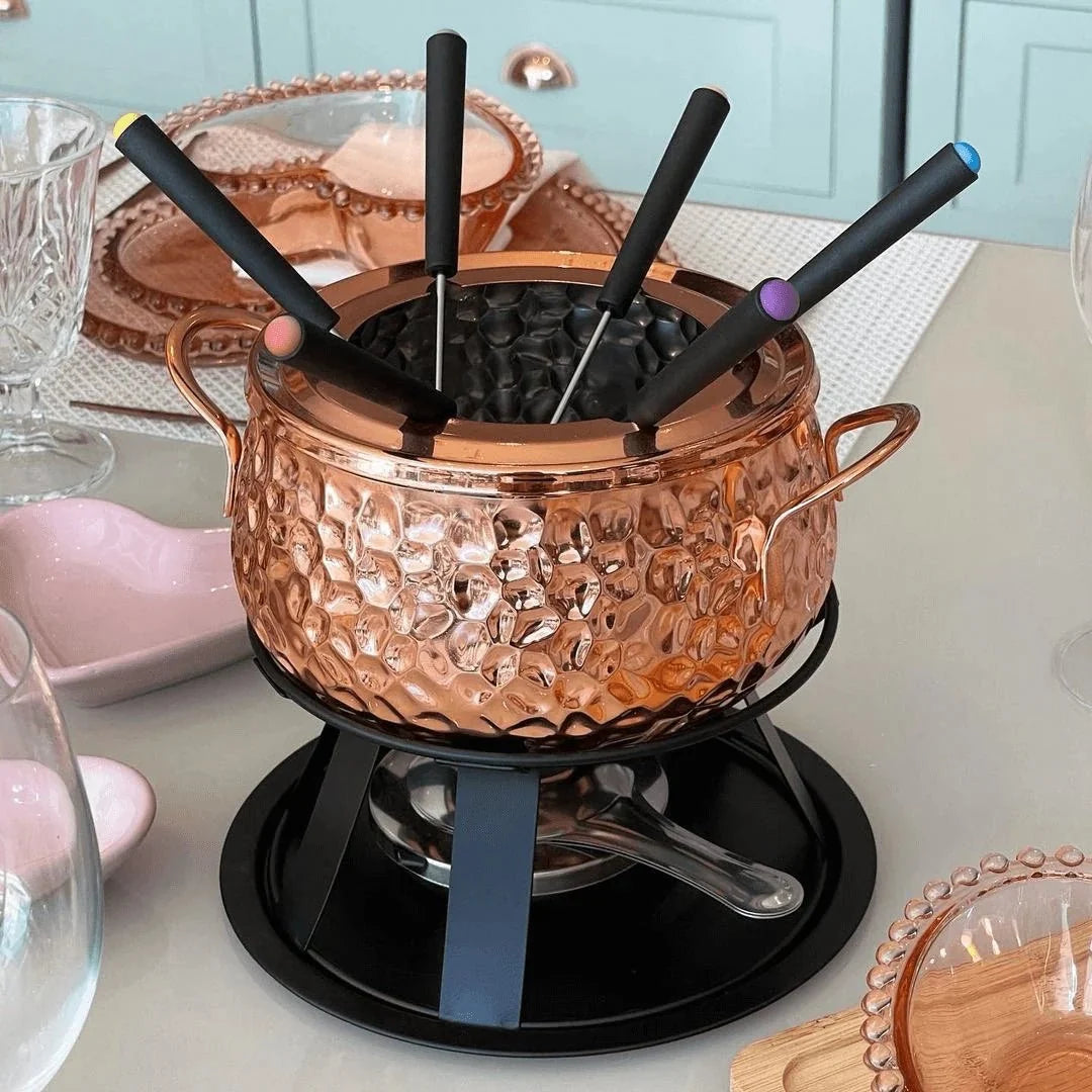 Kit Fondue 11 Peças com Bowl de Cristal Martelado