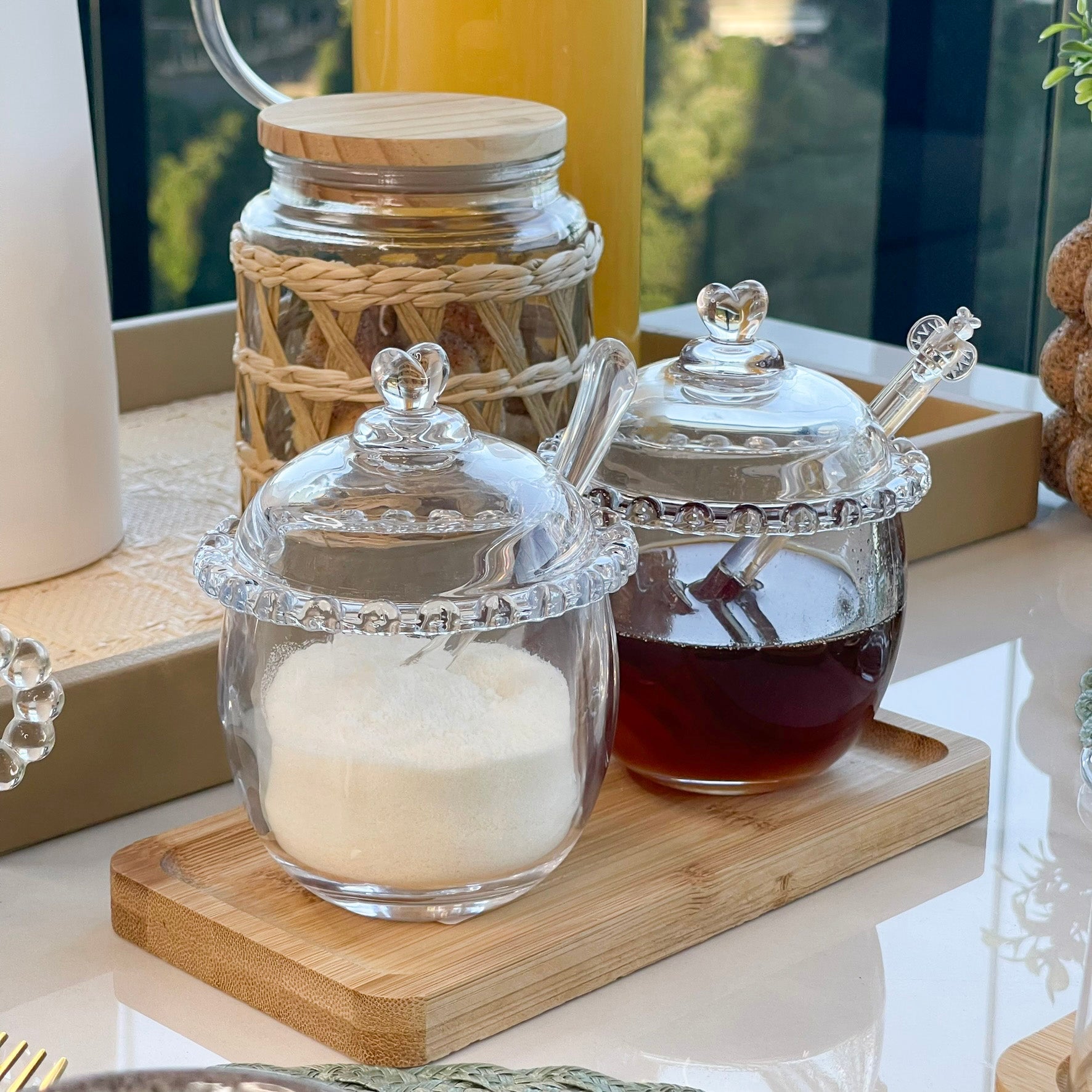 Kit Meleira + Açucareiro de Cristal Detalhes de Coração 2 Peças