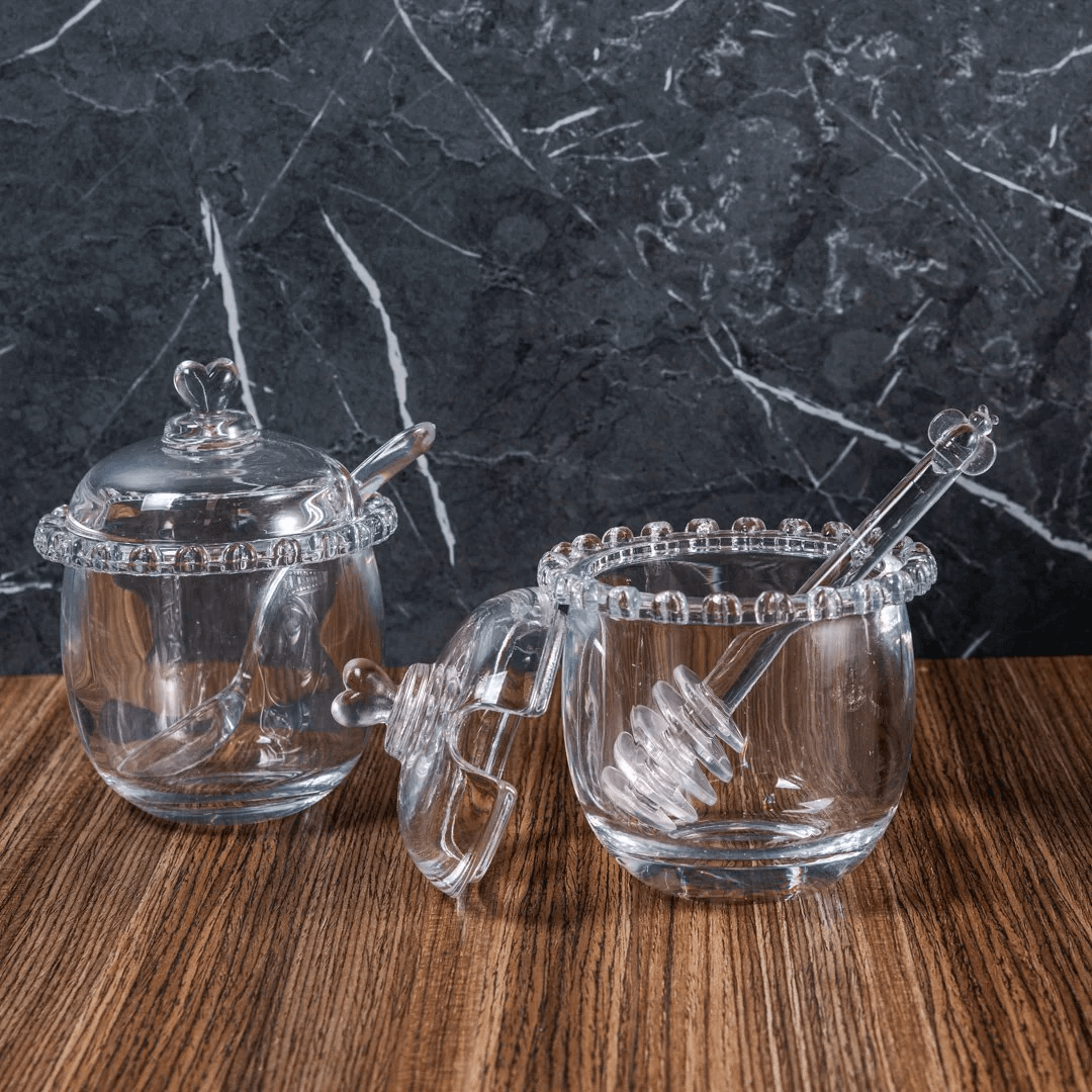 Kit Meleira + Açucareiro de Cristal Detalhes de Coração 2 Peças