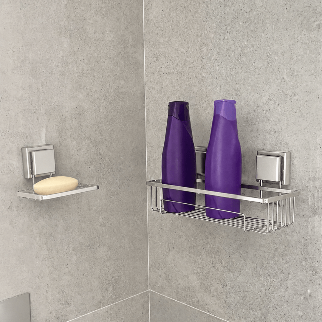 Kit Porta Shampoo e Saboneteira com Ventosa Cromado