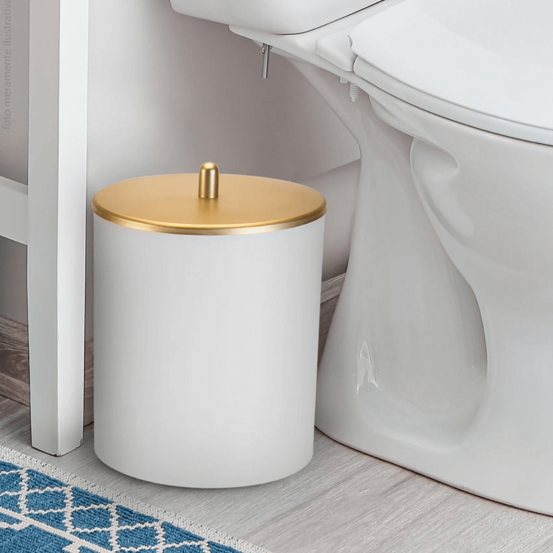 Lixeira Branca com Tampa Dourado Fosco 5 Litros