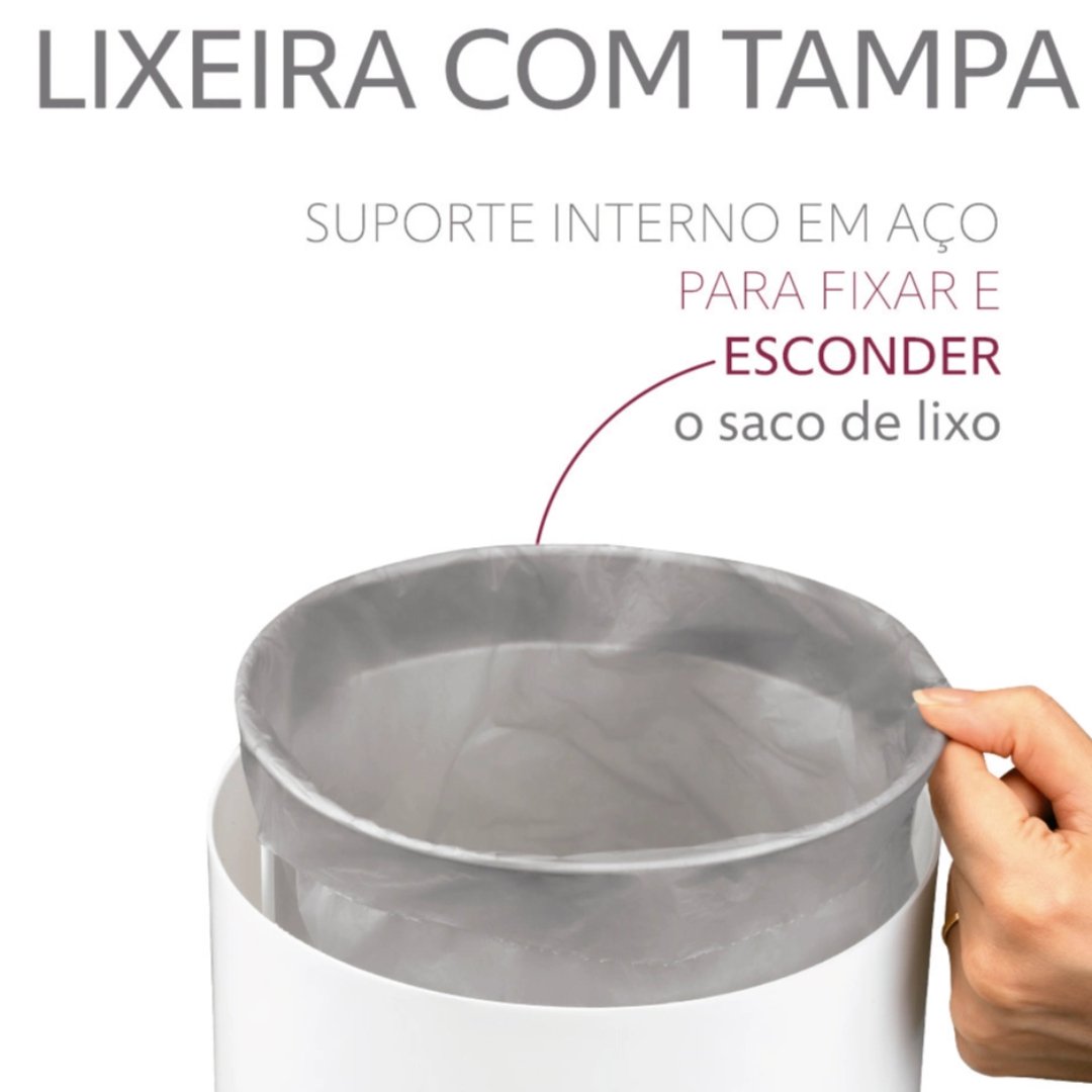 Lixeira Branca com Tampa Dourada 5 Litros