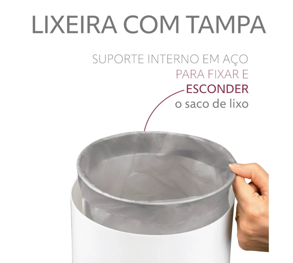 Lixeira Branca com Tampa Cromada 8 Litros
