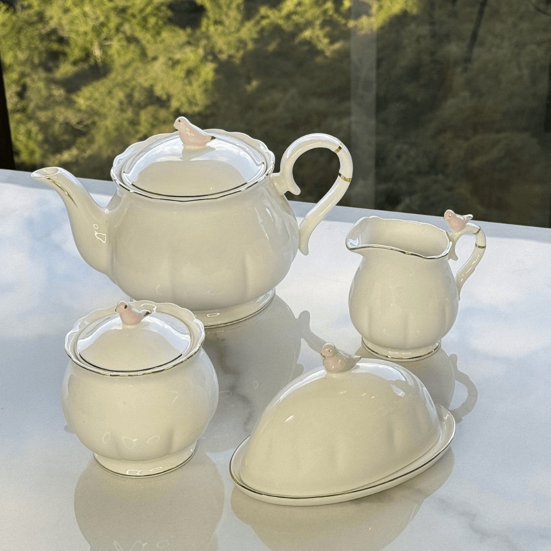 Bule de Porcelana Birds Branco 1 Litro