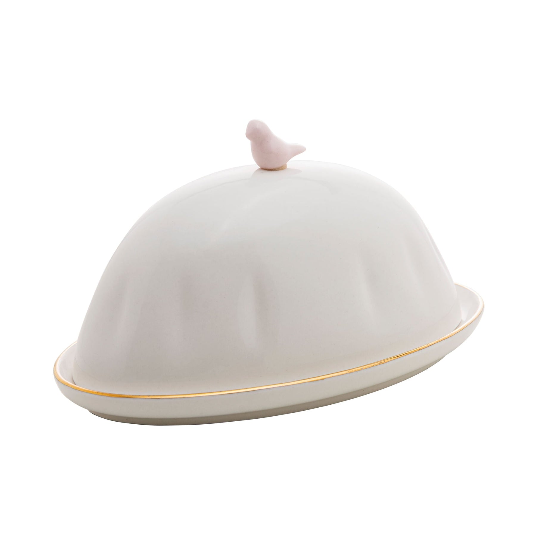 Manteigueira com Tampa em Porcelana Birds Branca 16cm