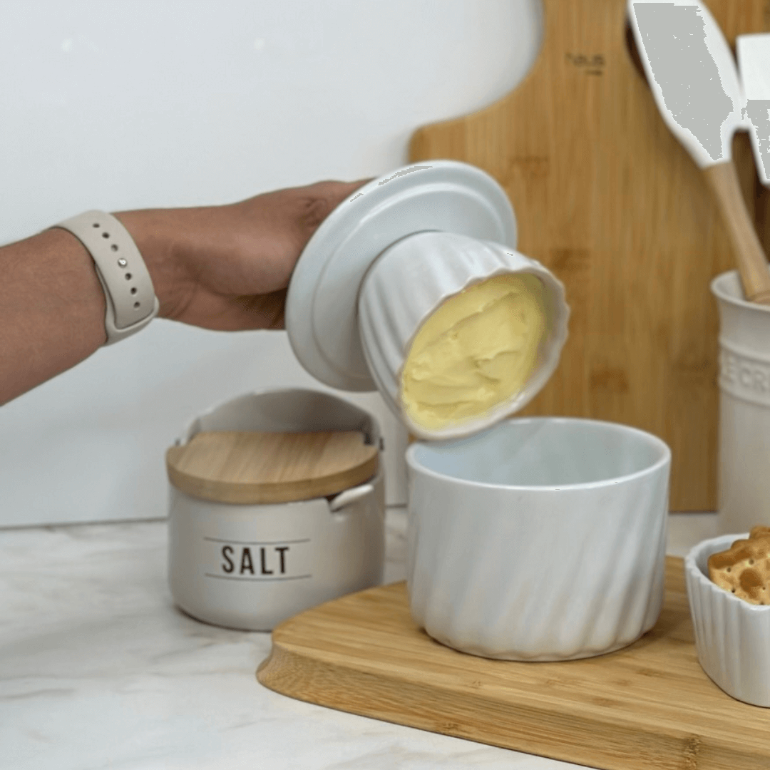 Manteigueira Francesa Twist em Cerâmica Branca 250g