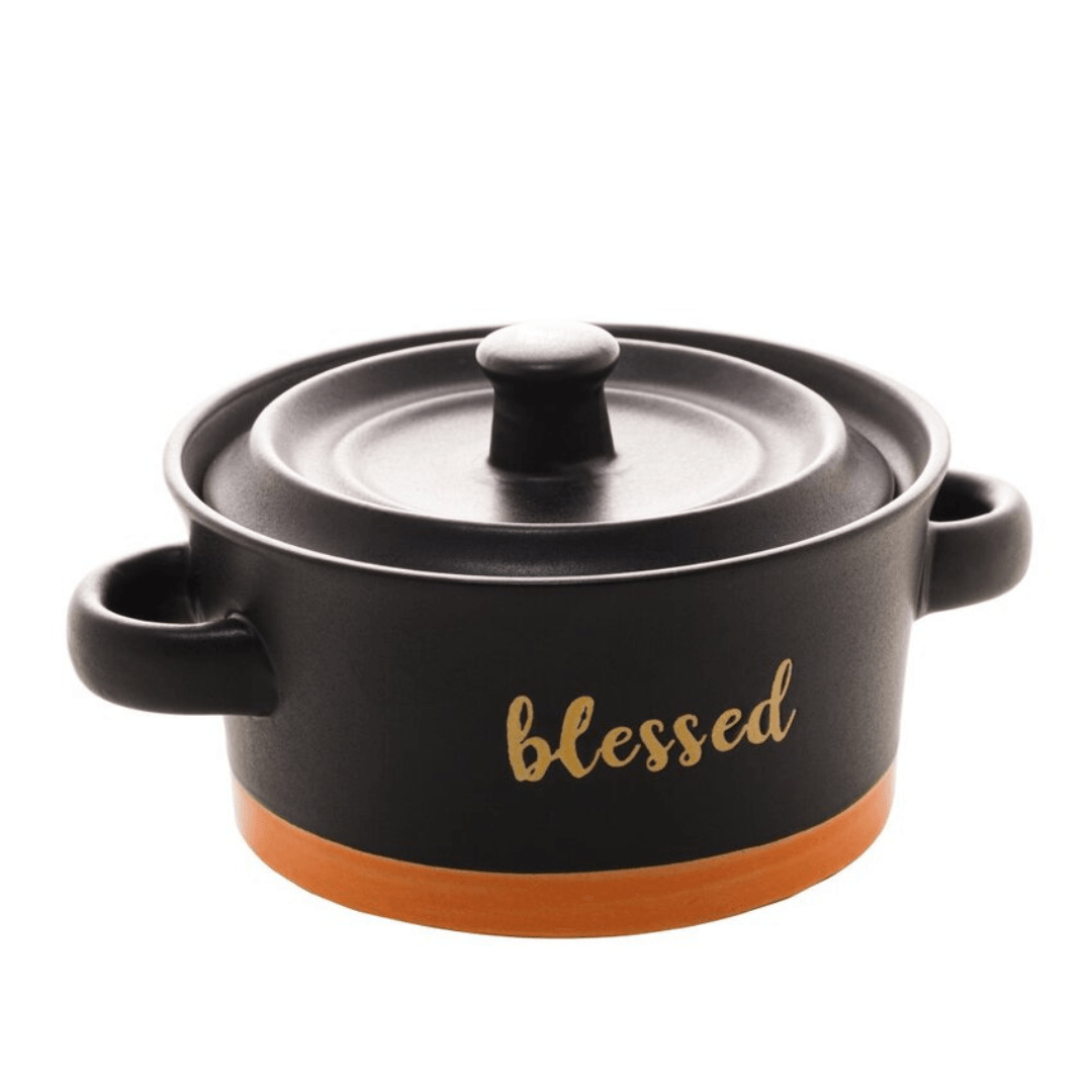 Mini Caçarola em Cerâmica Blessed Preto Matt/Laranja 13cm
