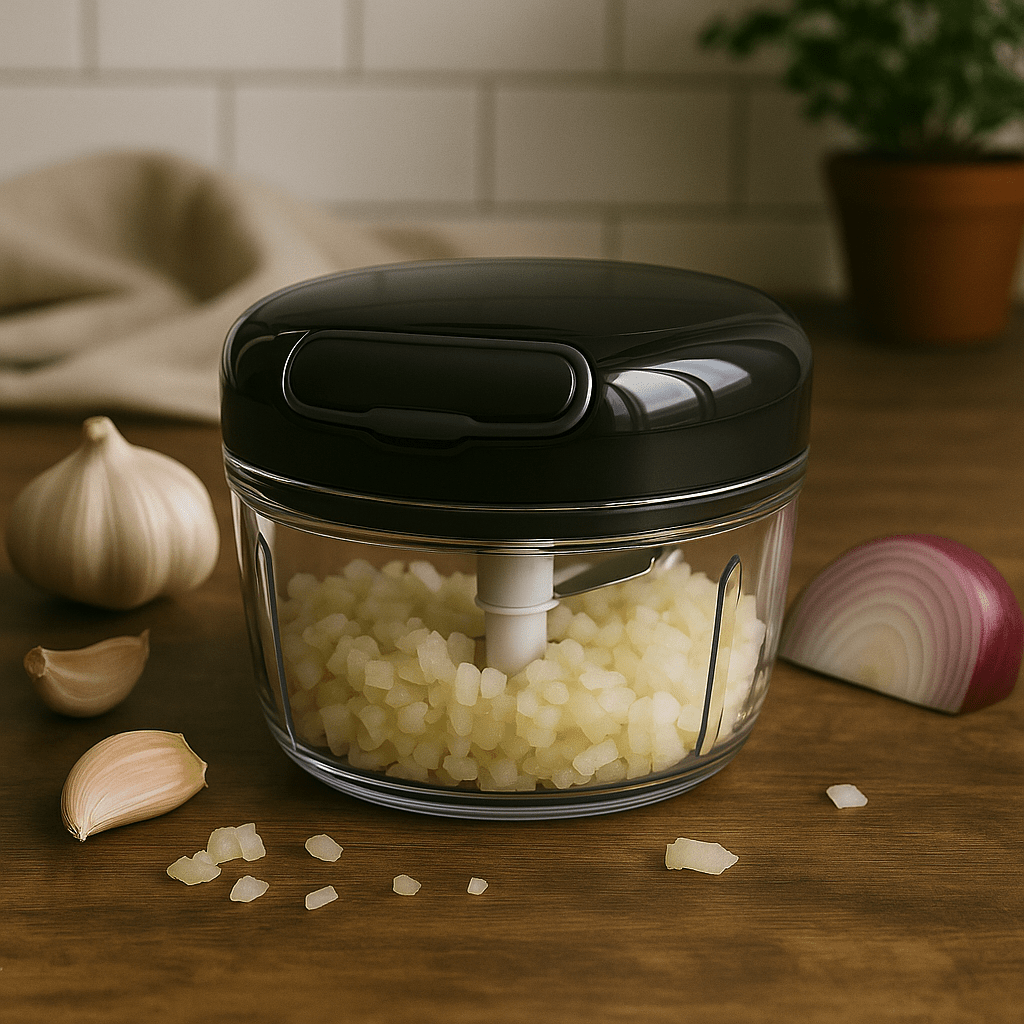 Mini Processador de Alimentos Manual em Plástico com 2 Laminas Preto e Cinza 200ml