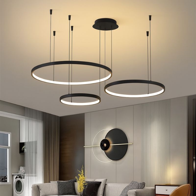 Lustre Pendente de Luxo Coliseum LEDZ - 3, 4 ou 5 Anéis - Preto/Branco/Dourado
