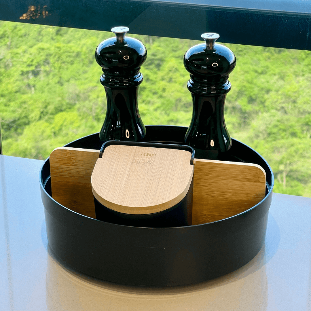 Organizador Giratório Lume com Divisória de Bambu Preto 25,5cm