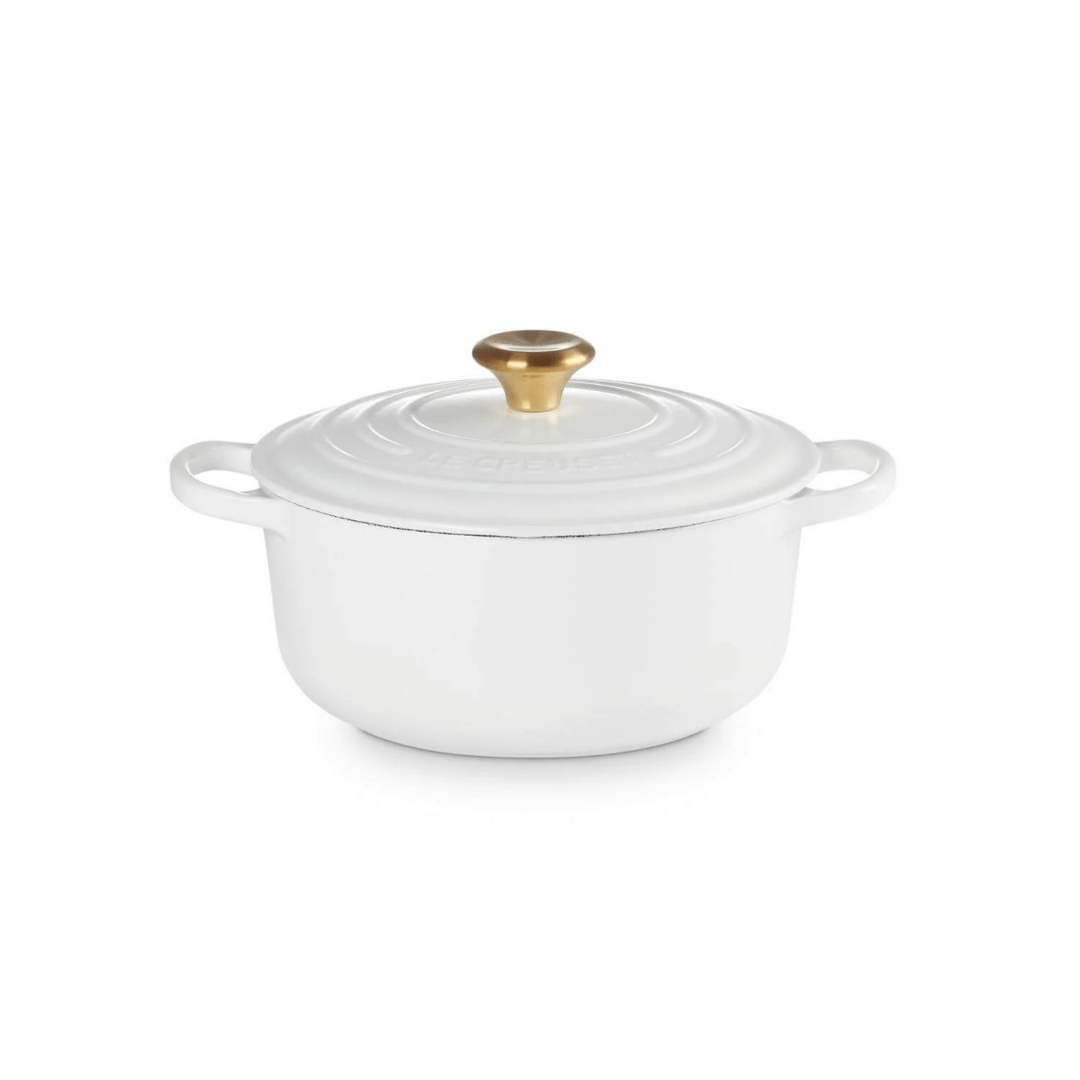Panela Redonda Signature Branca com Pegador Dourado 20cm Le Creuset