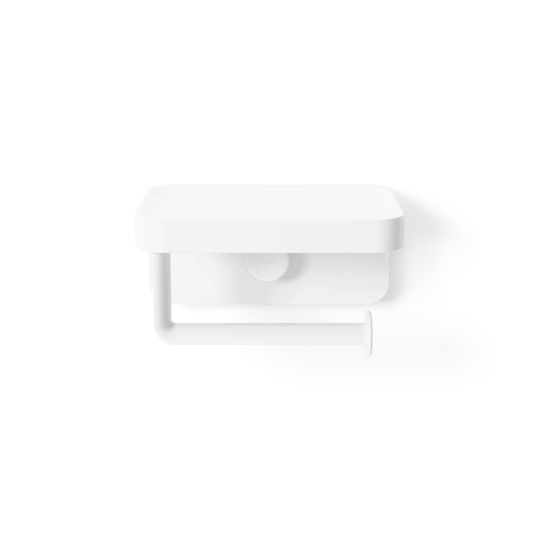 Porta Papel Higiênico com Porta Objeto Fixação Adesivo Branco Linha Flex
