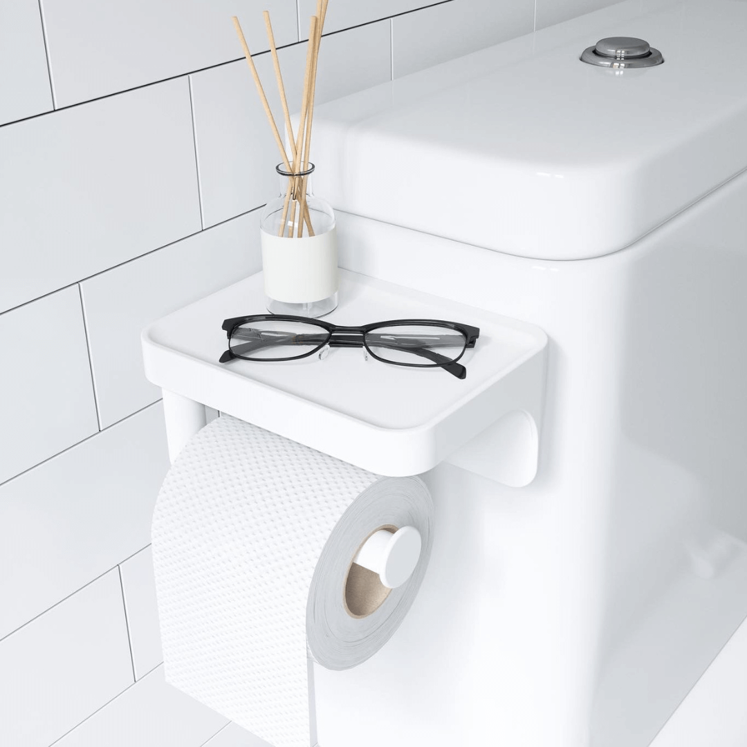 Porta Papel Higiênico com Porta Objeto Fixação Adesivo Branco Linha Flex