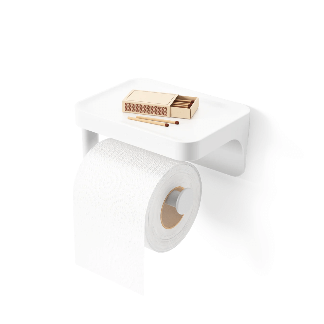 Porta Papel Higiênico com Porta Objeto Fixação Adesivo Branco Linha Flex