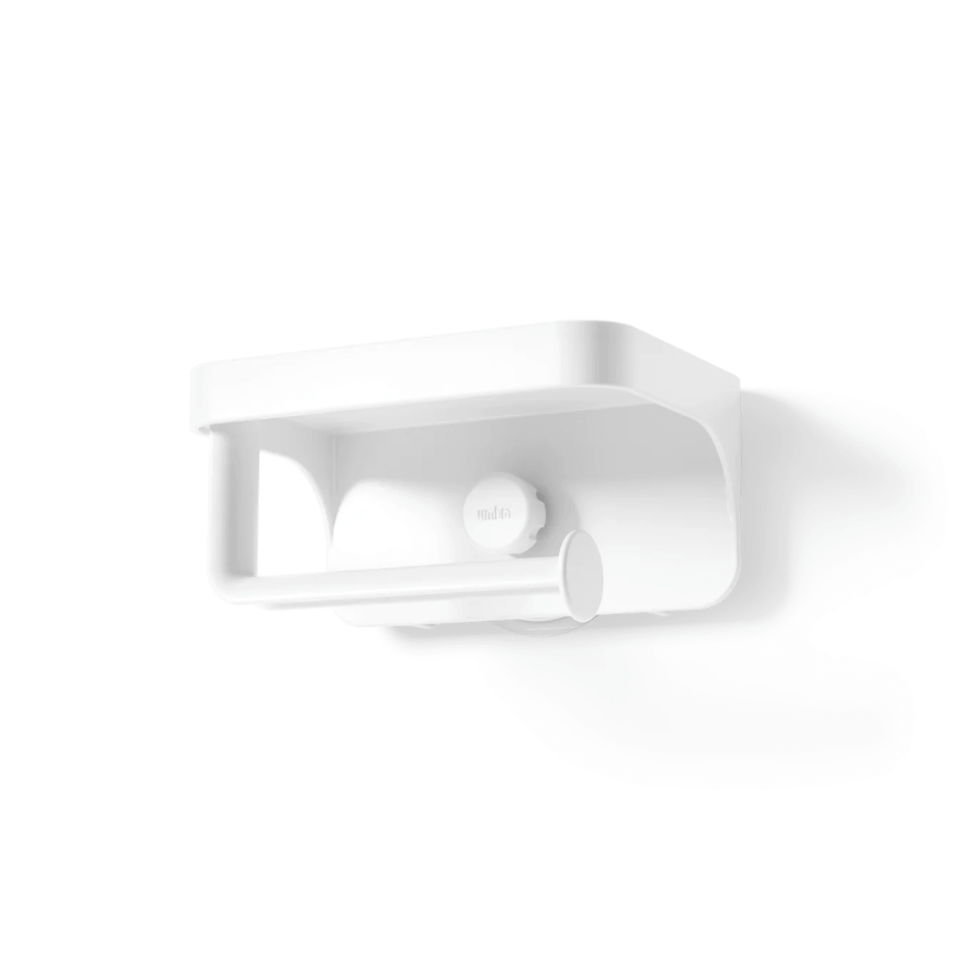 Porta Papel Higiênico com Porta Objeto Fixação Adesivo Branco Linha Flex