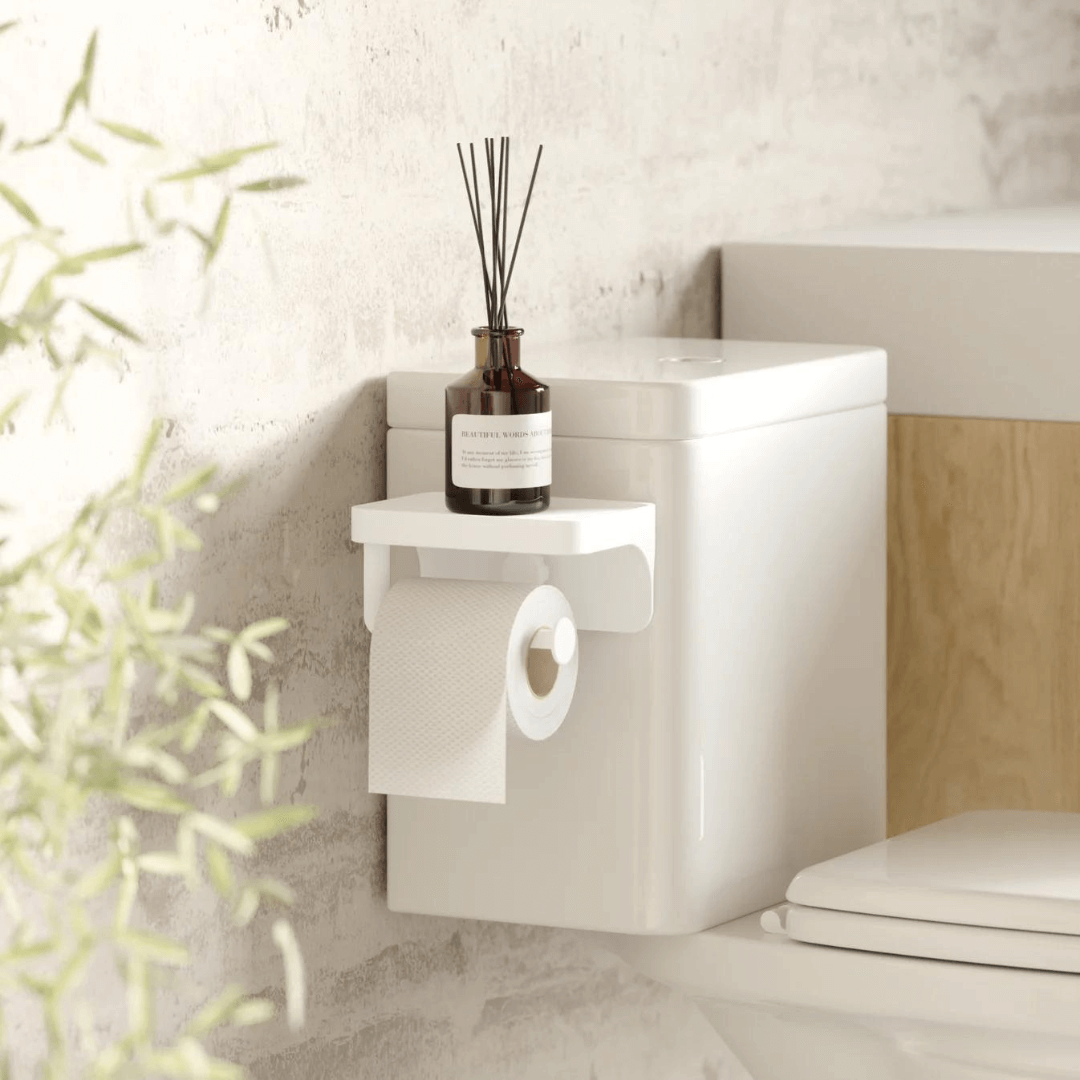 Porta Papel Higiênico com Porta Objeto Fixação Adesivo Branco Linha Flex