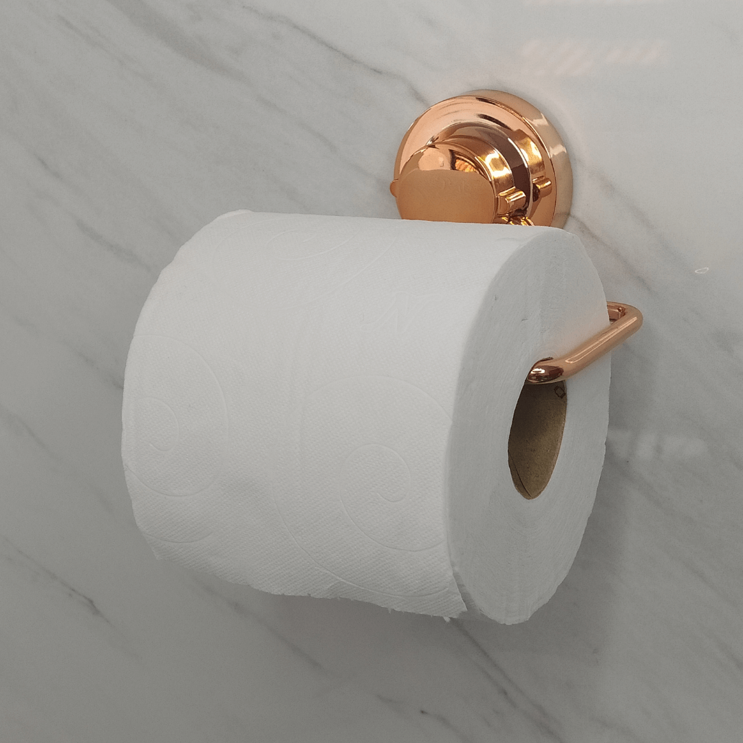 Porta Papel Higiênico em Aço Com Ventosa Rose Gold Luxo
