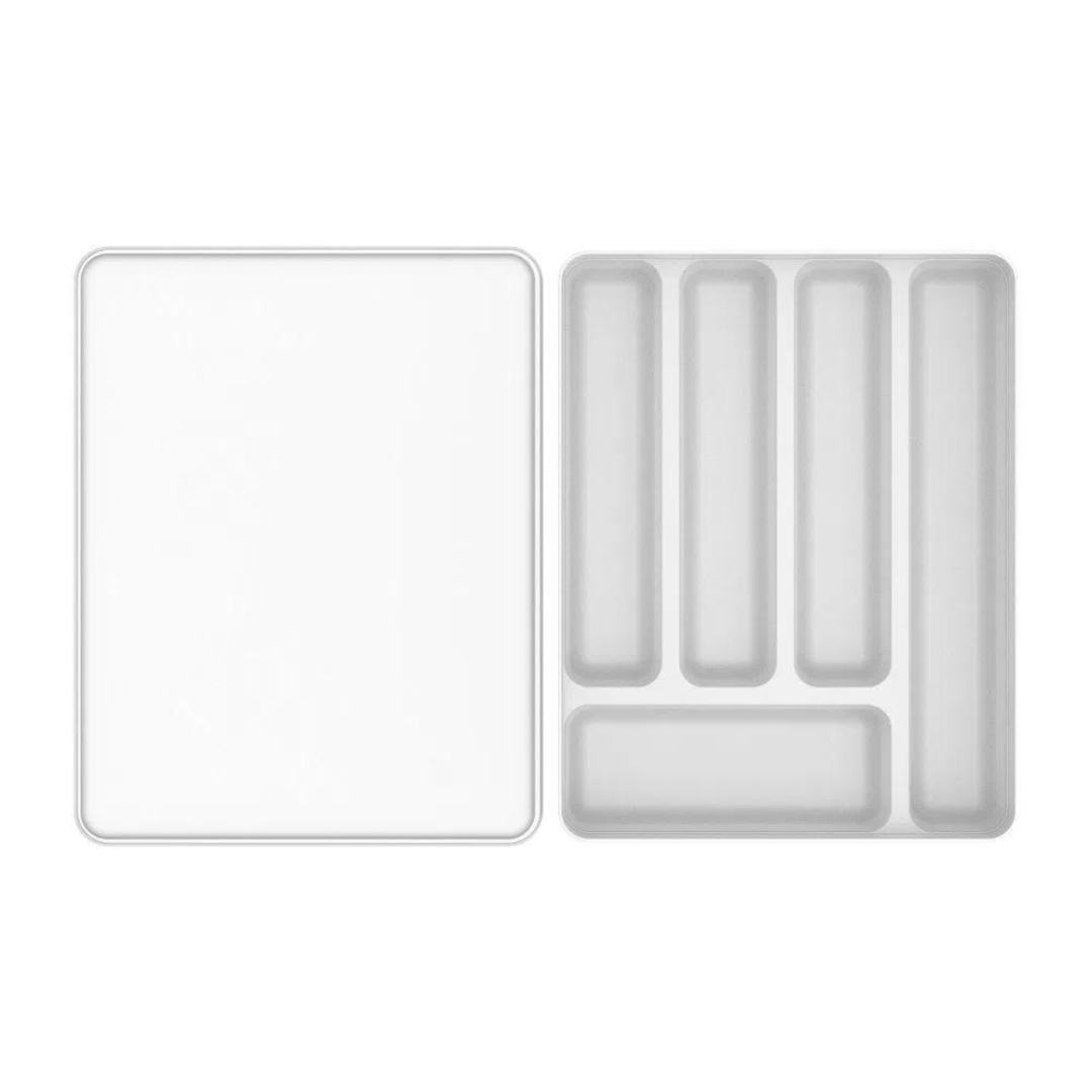 Porta Talheres e Utensílios Organizador de Gaveta em Polipropileno com Tampa Branco Logic