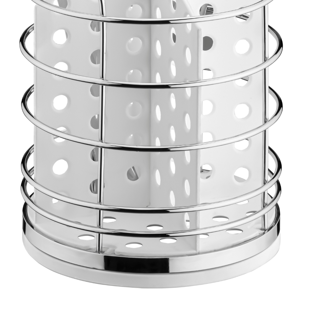 Porta Talheres Utensílios Branco e Cromado 15cm
